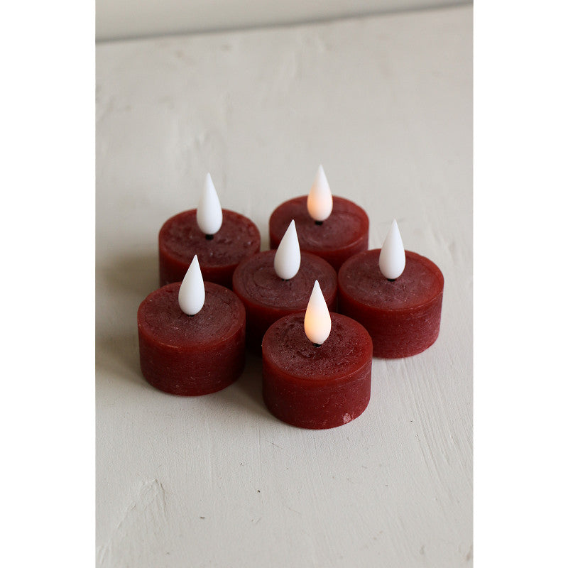 Home Society | Theelichtjes LED oplaadbaar burgundy 6 stuks