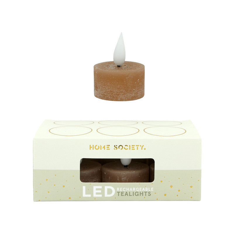Home Society | Theelichtjes LED oplaadbaar bruin 6 stuks