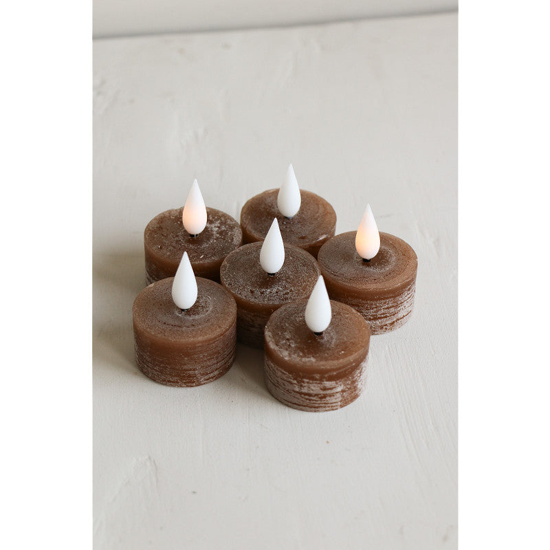Home Society | Theelichtjes LED oplaadbaar donkerbruin 6 stuks
