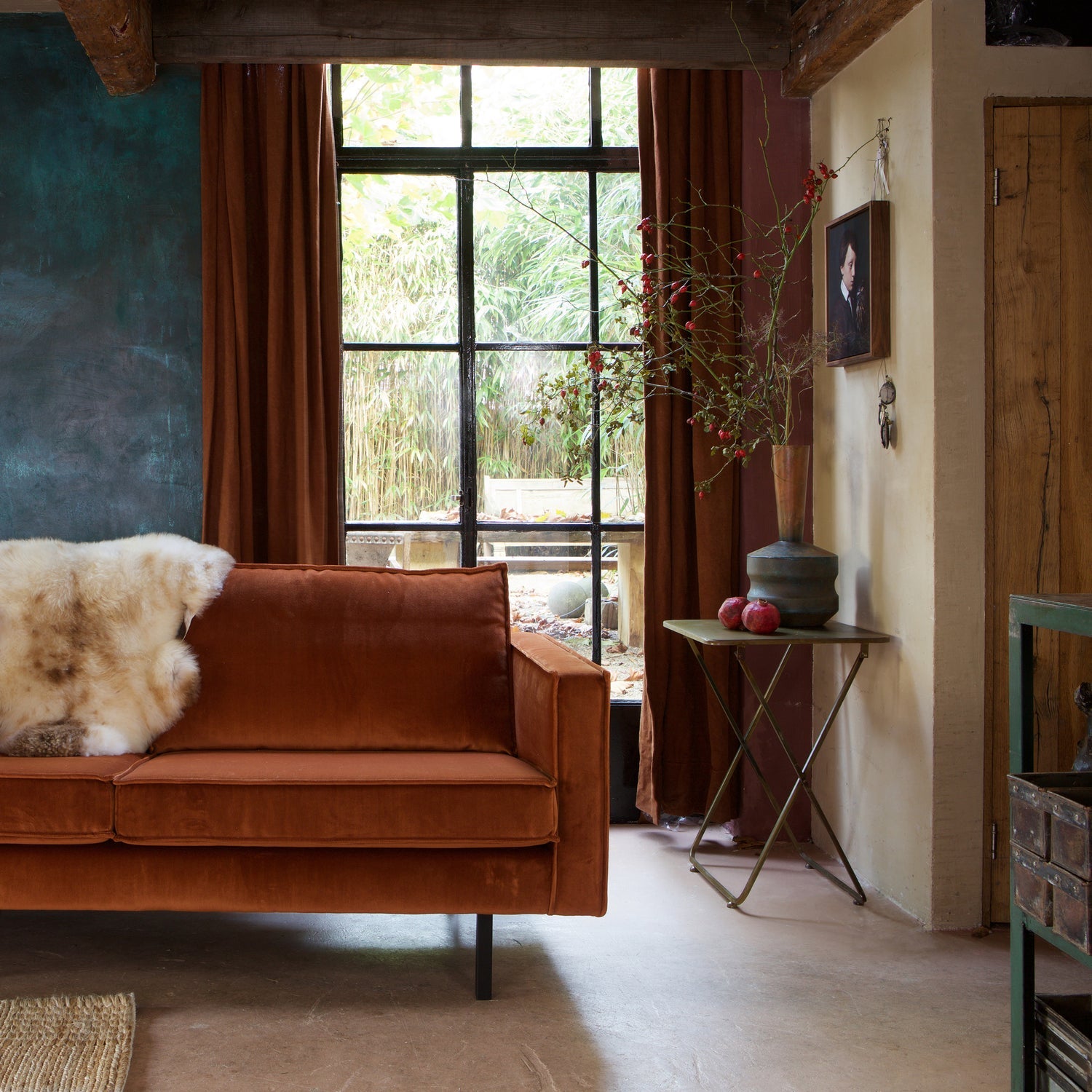 Woood | 3-Zits bank Rodeo velvet roest