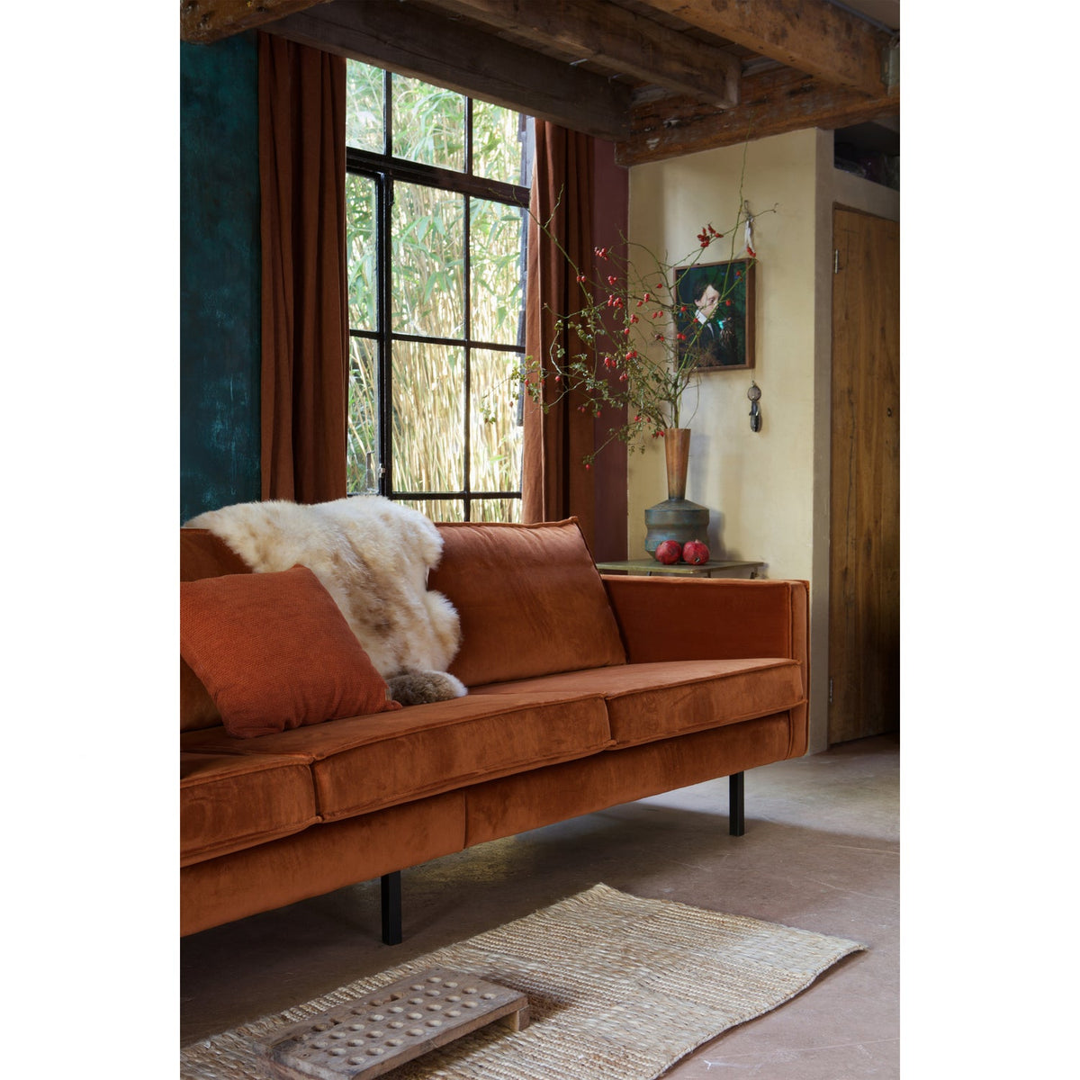 Woood | 3-Zits bank Rodeo velvet roest