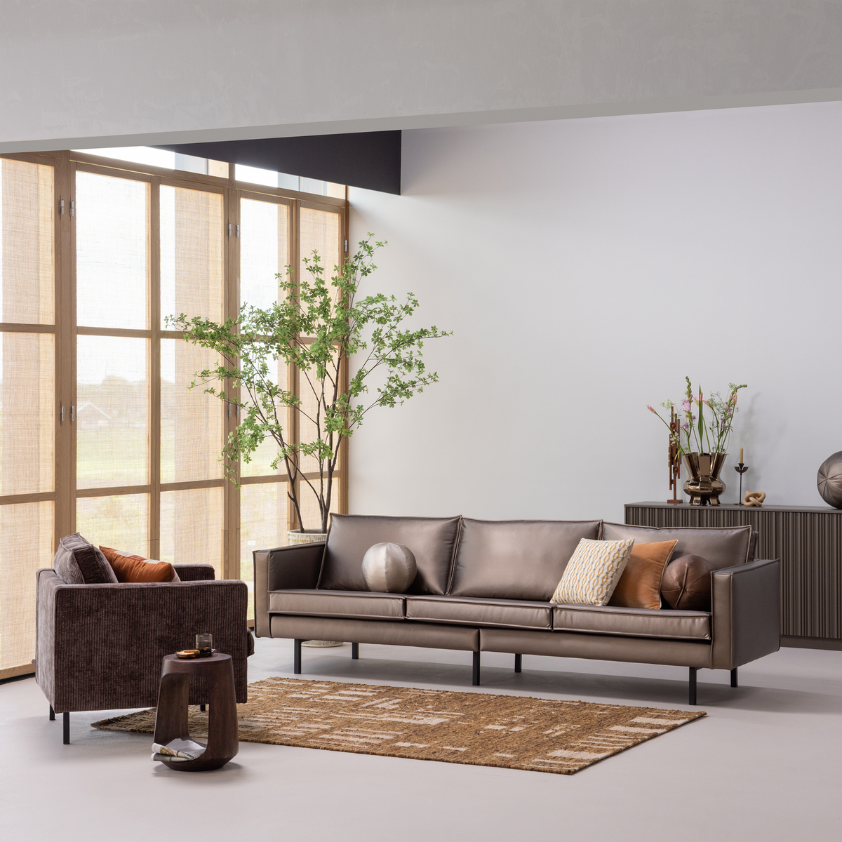 Woood | 3-Zits bank Rodeo metallic koperbruin
