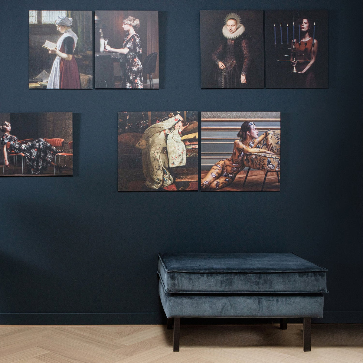 Woood | Hocker Rodeo op poten velvet groenblauw