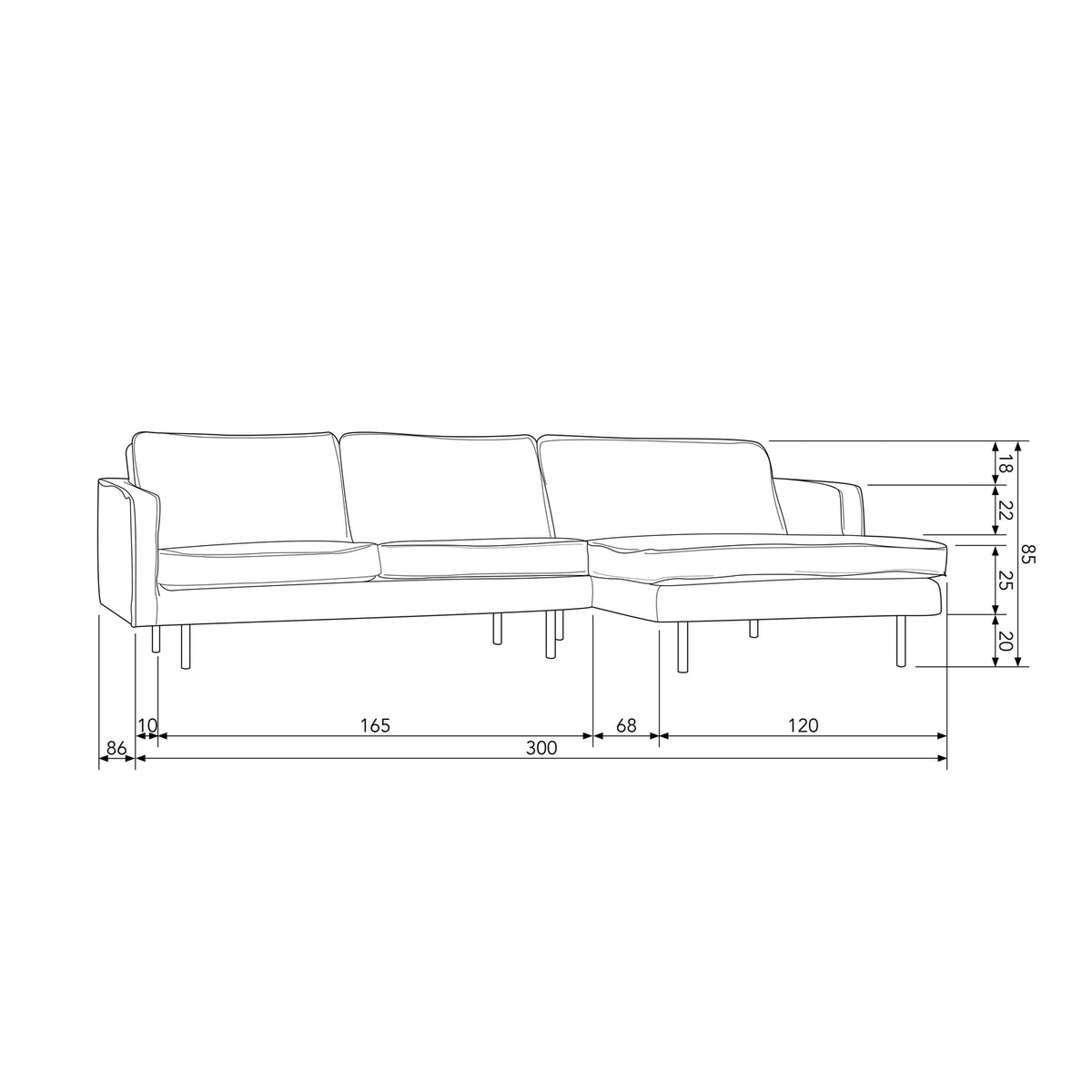 Woood | Chaise Longue Rodeo rechts ecoleer army