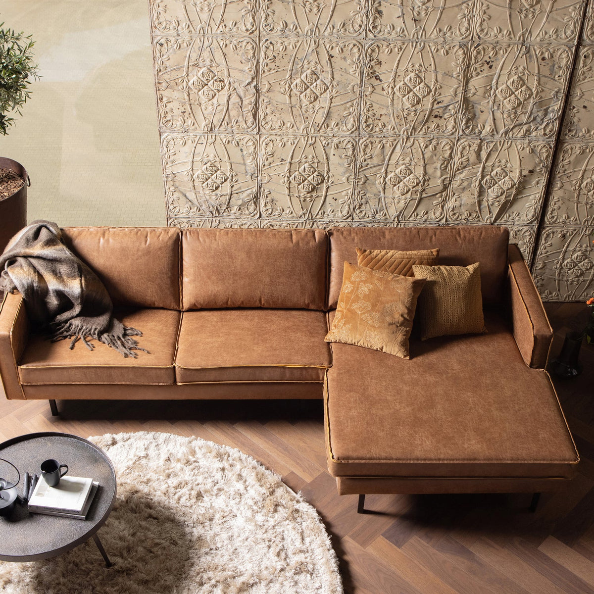 Woood | Chaise Longue Rodeo rechts ecoleer cognac