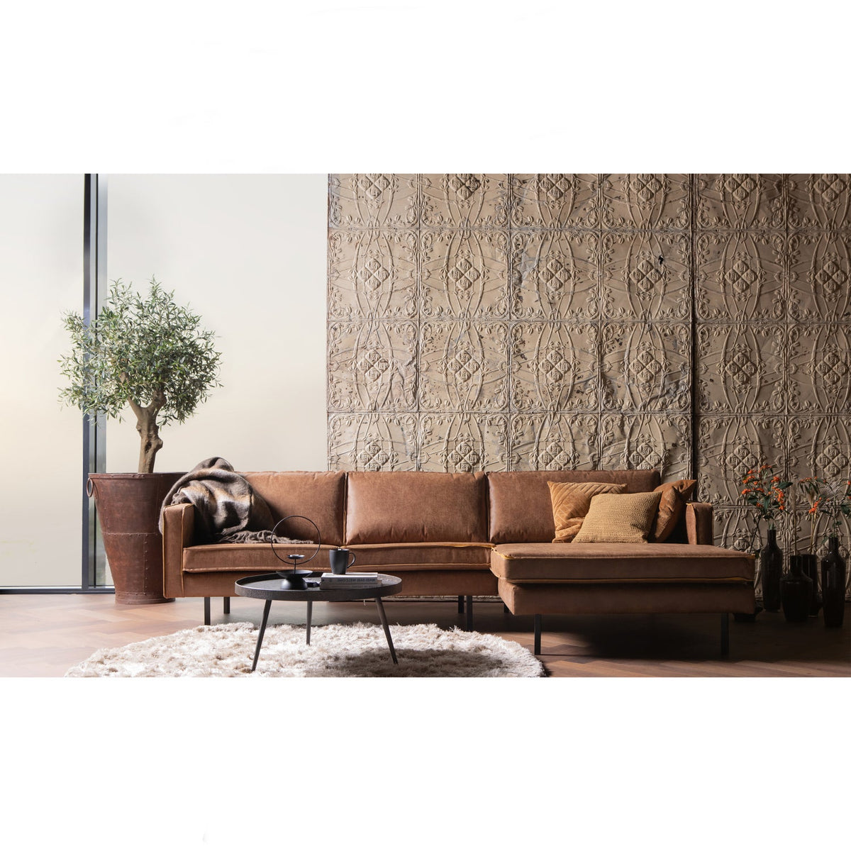 Woood | Chaise Longue Rodeo rechts ecoleer cognac
