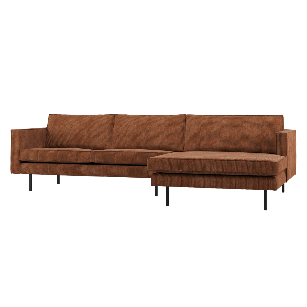 Woood | Chaise Longue Rodeo rechts ribstof roestbruin