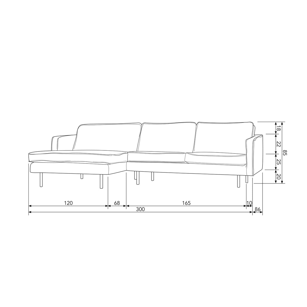 Woood | Chaise longue Rodeo links structure velvet brass