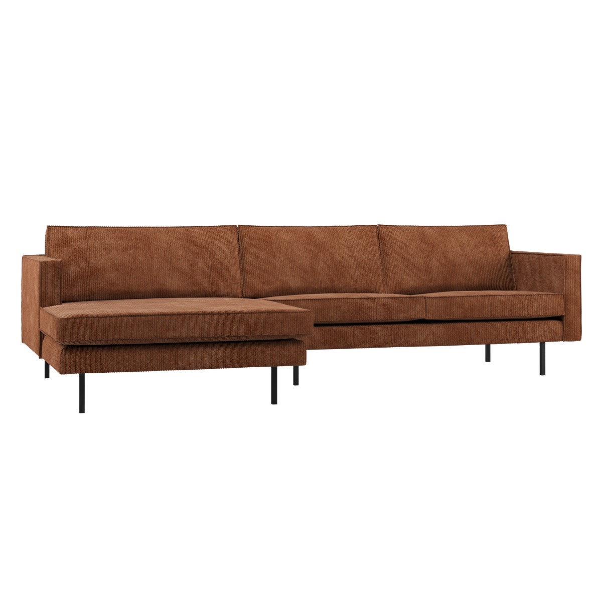 Woood | Chaise longue Rodeo links ribstof roestbruin