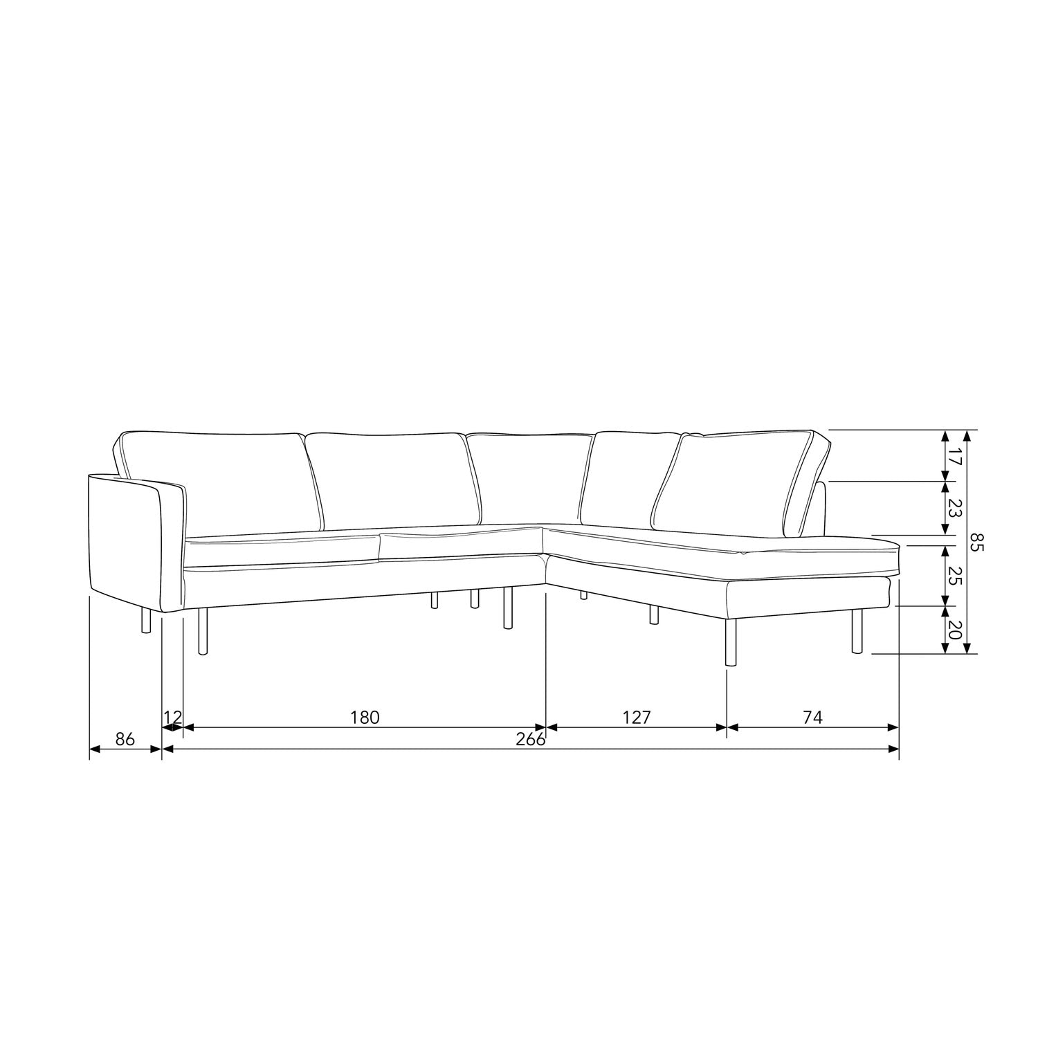 Woood | Hoekbank Rodeo rechts velvet honinggeel