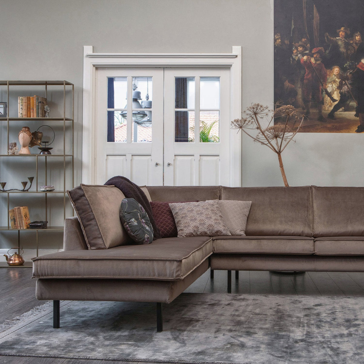 Woood | Hoekbank Rodeo links velvet taupe