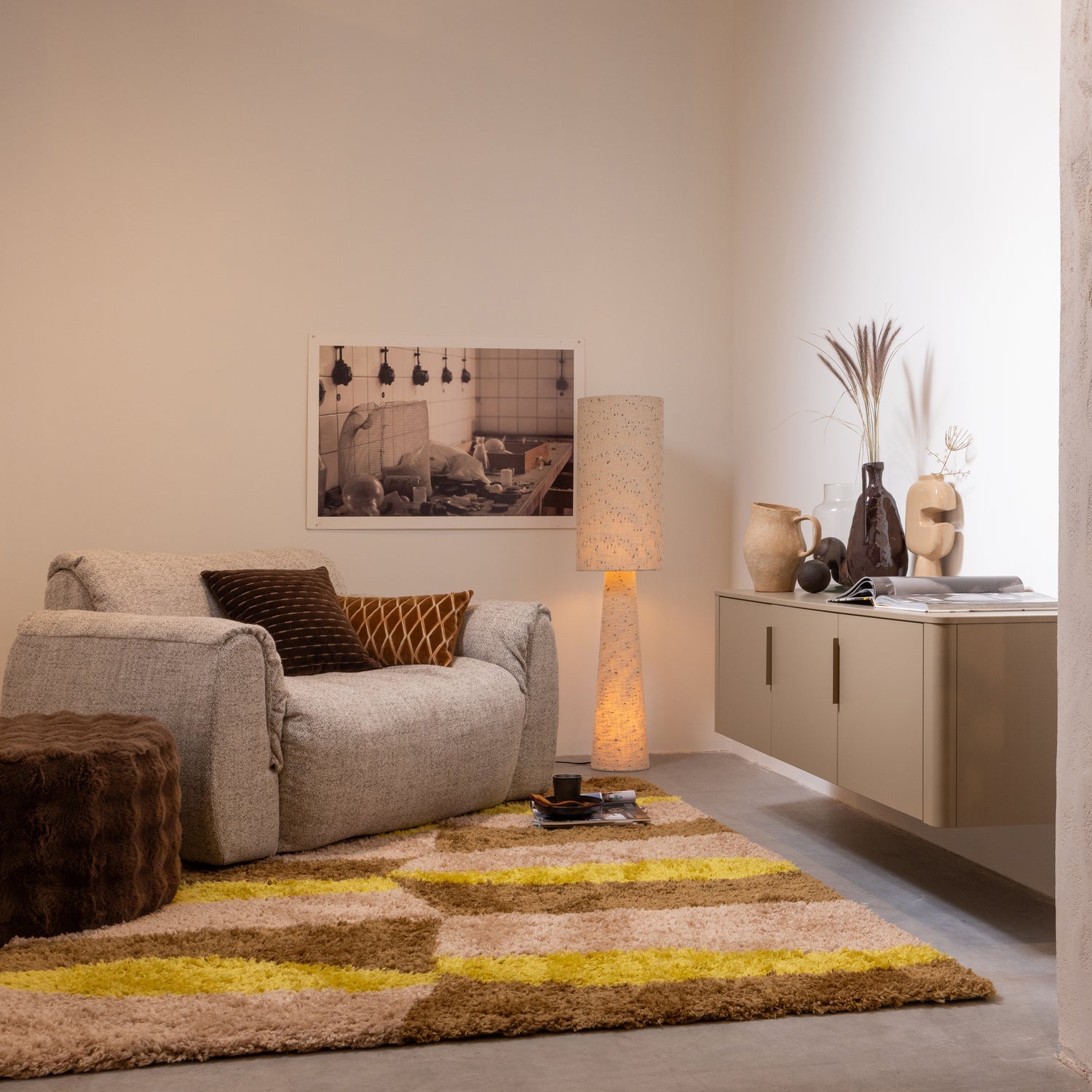 Woood | Vloerlamp Loft boucle naturel met stippen 130cm
