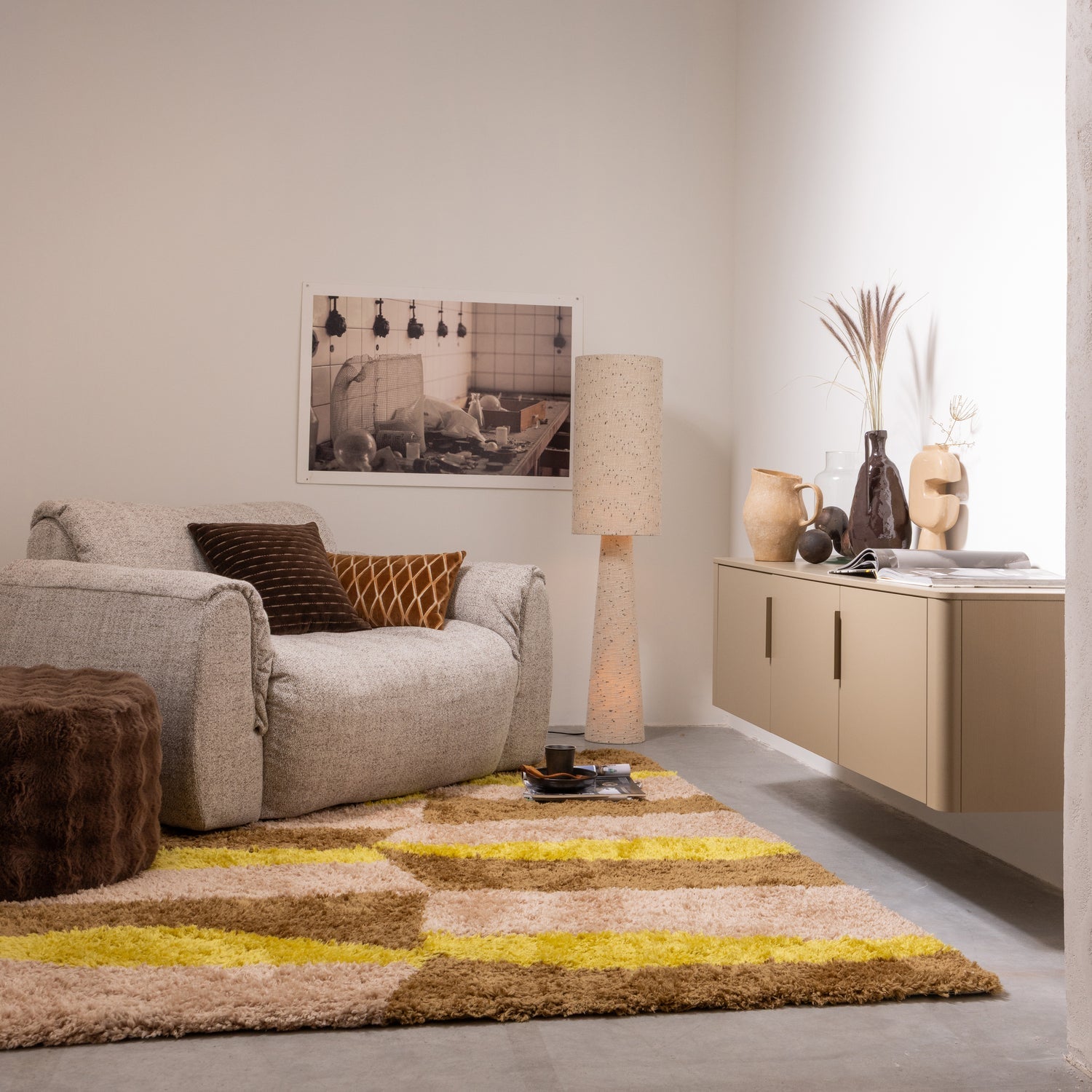 Woood | Vloerlamp Loft boucle naturel met stippen 130cm