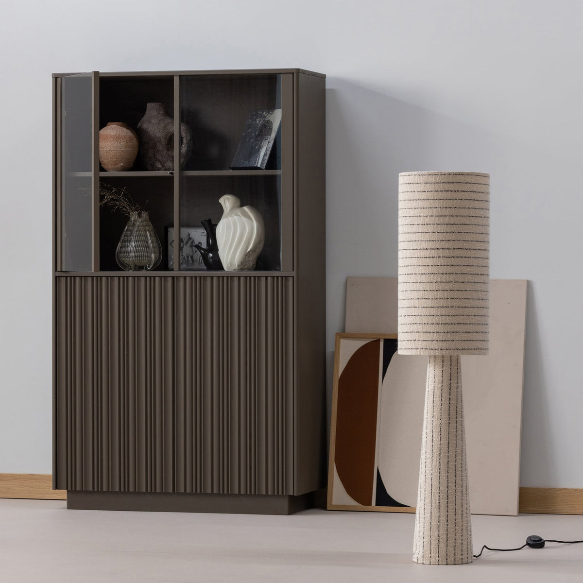 Woood | Vloerlamp Loft boucle naturel met strepen 130cm