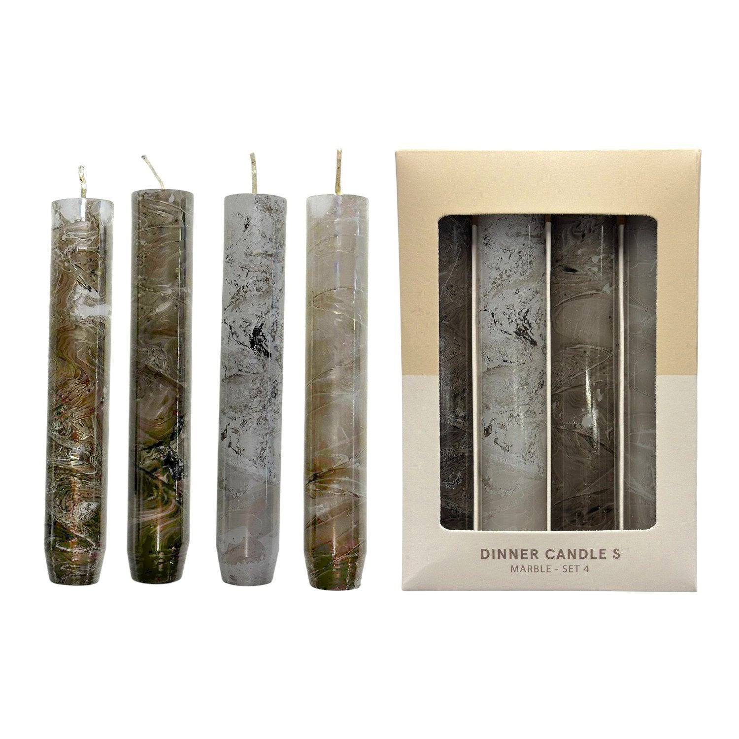 Home Society | Dinerkaarsen marmer beige (set4)