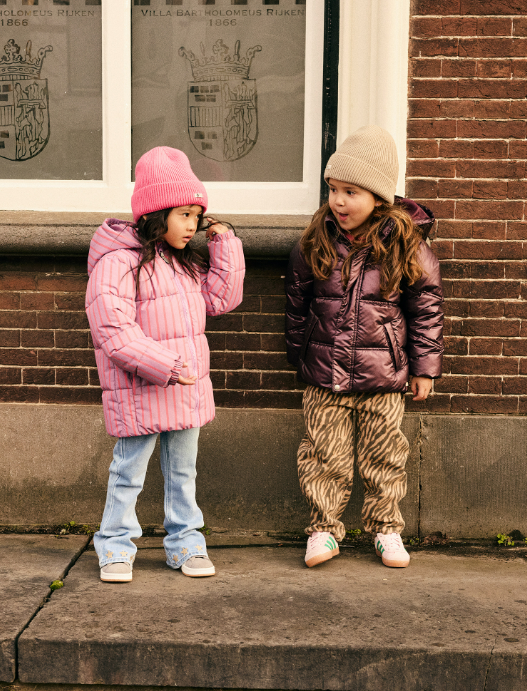 Daily7 | Winterjas gestreept paars roze