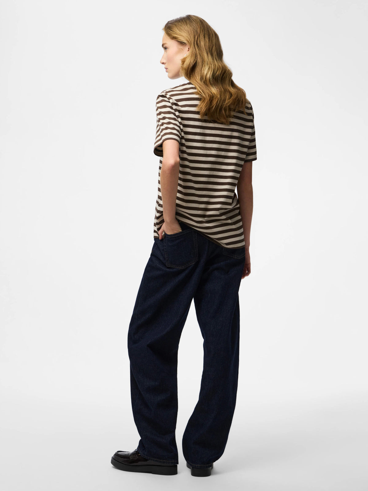 Pieces | T-Shirt Ria stripes hot fudge silver grey