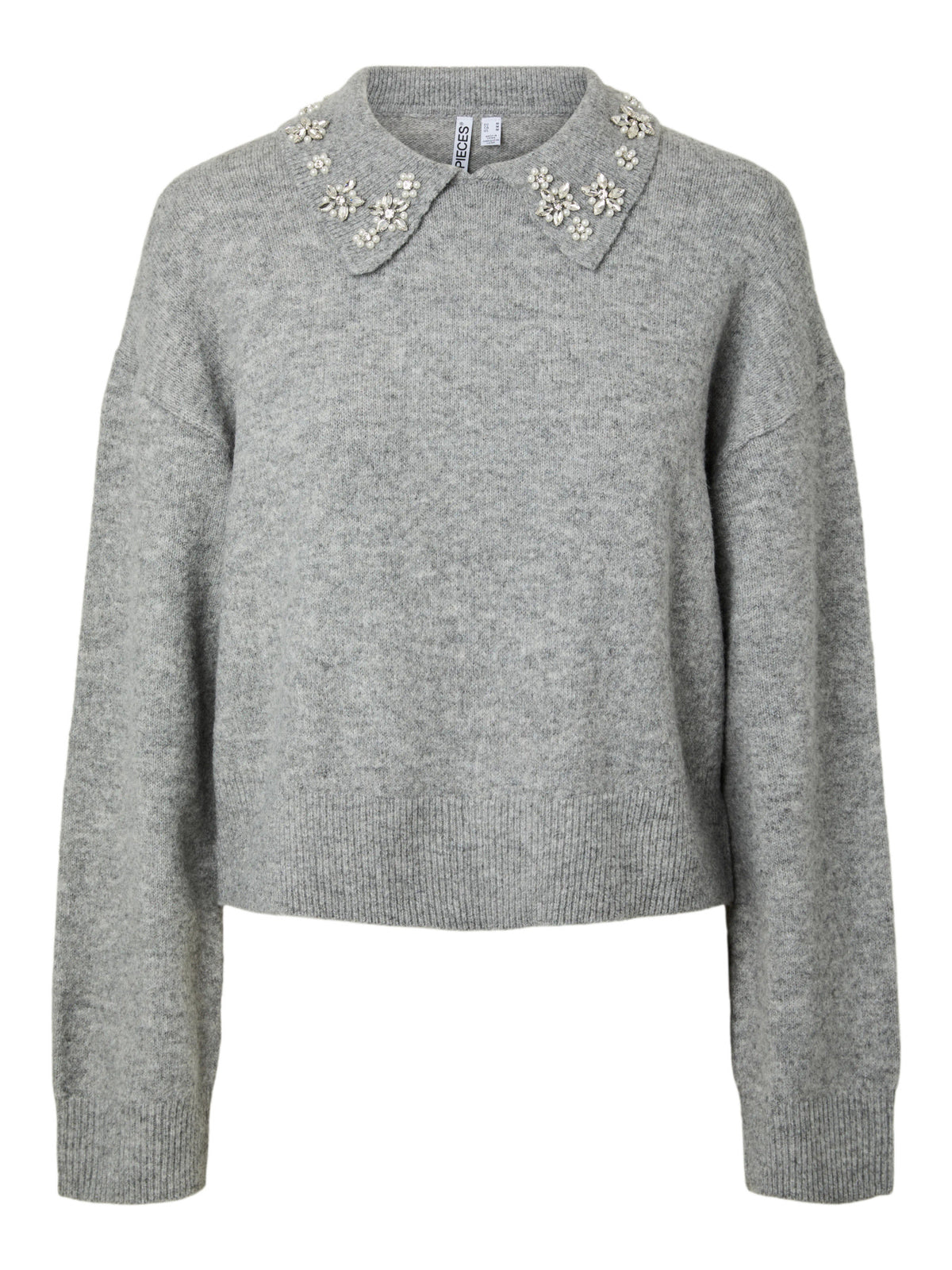Pieces | Gebreide polo Edith met kraagdetail medium grey