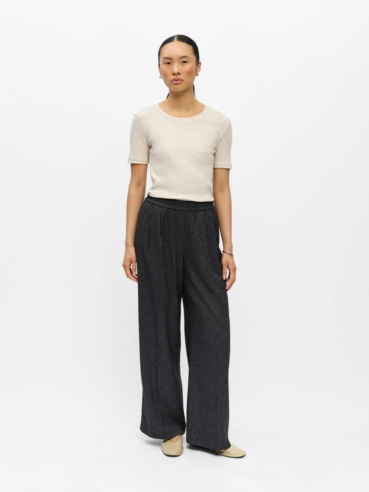 Object | Pantalon Sanja zwart gemêleerd NOOS