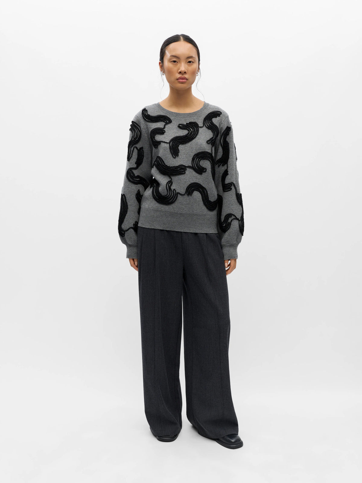 Object | Trui Farah grijs met zwart patroon