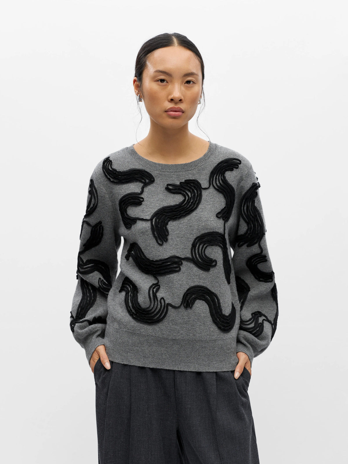 Object | Trui Farah grijs met zwart patroon