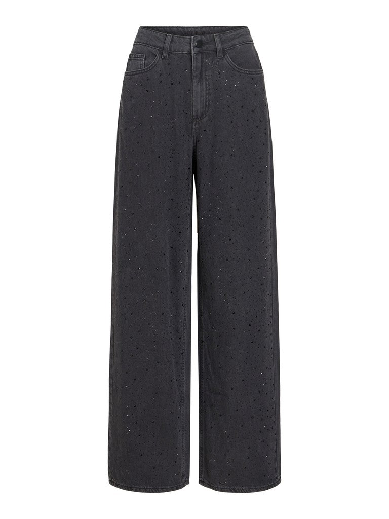 Vila | Jeans Freya wijd met steentjes black denim