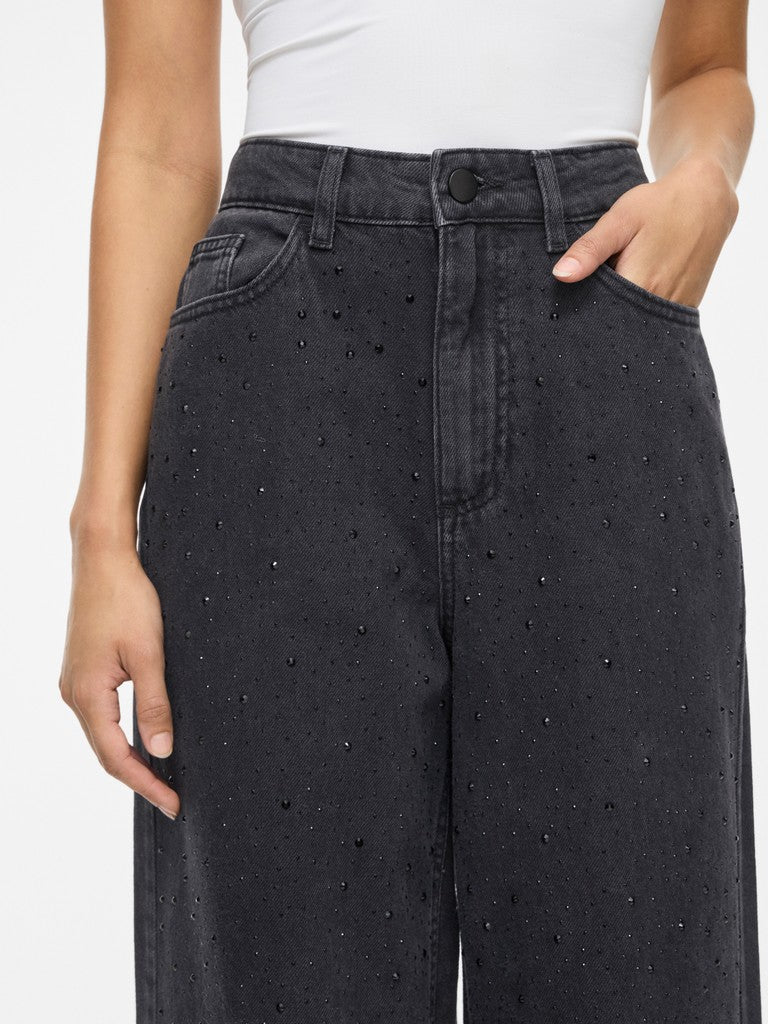 Vila | Jeans Freya wijd met steentjes black denim