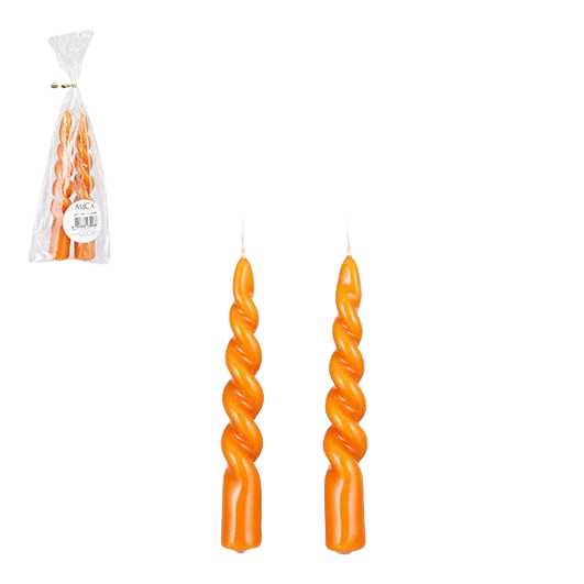 Selected by | Twist kaars oranje glanzend 2 stuks h15xd2,2cm