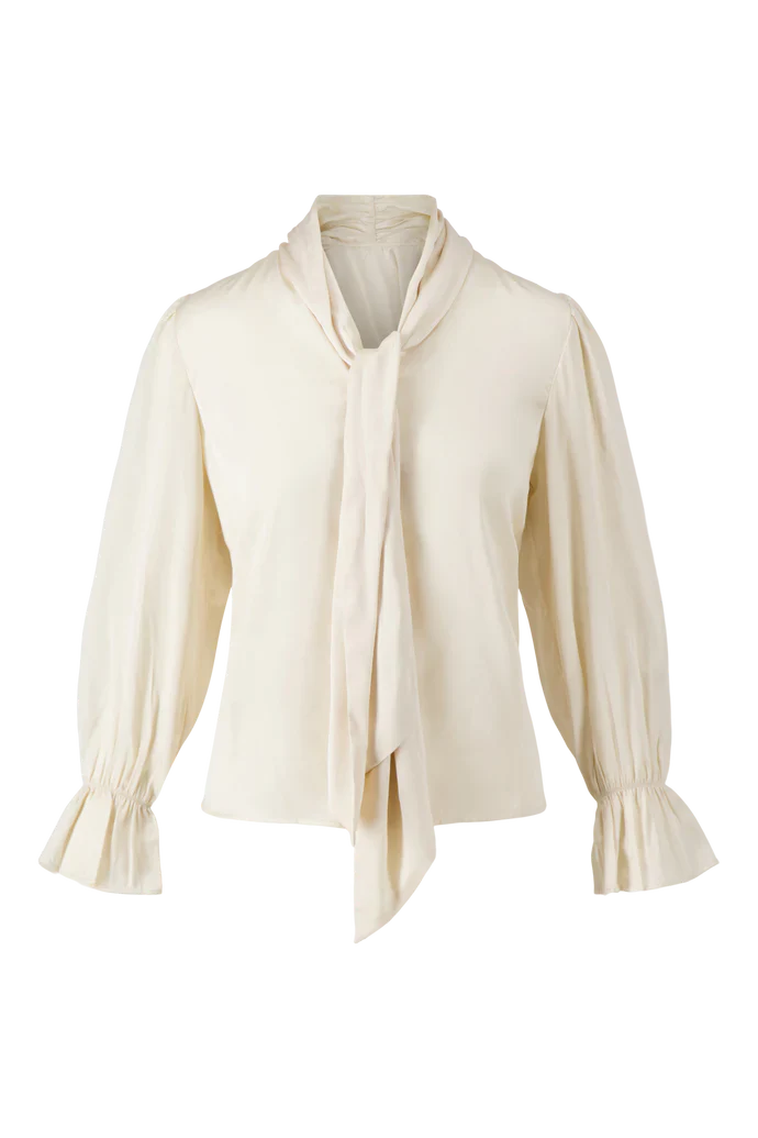 Zusss | Satijnen top met strik beige