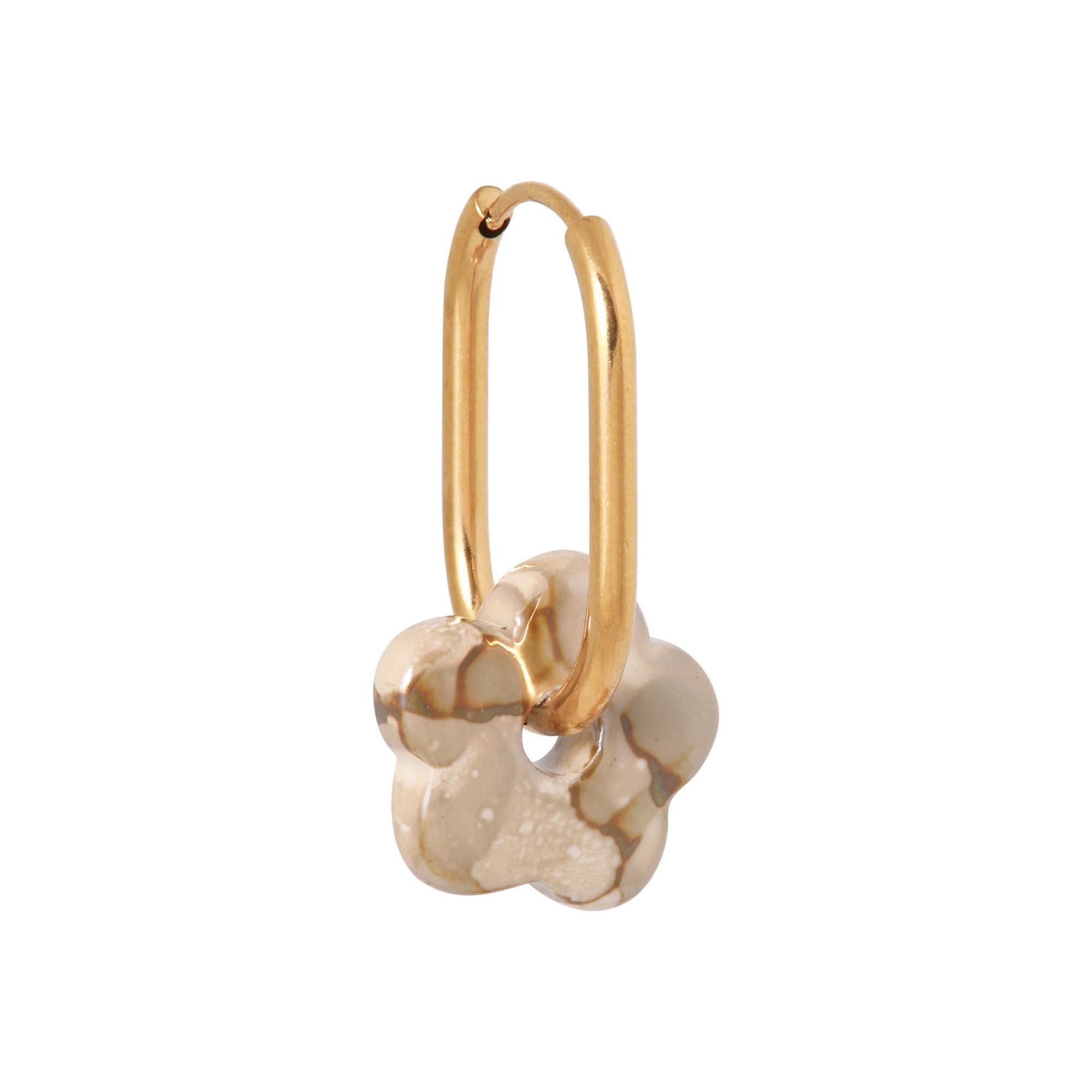 Label Kiki | Oorbellen Oval flower brown gold Set2