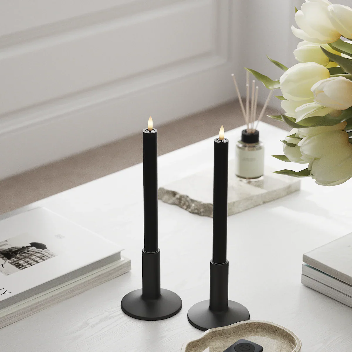 Deluxe Homeart | LED dinerkaars zwart 24cm | 2stuks