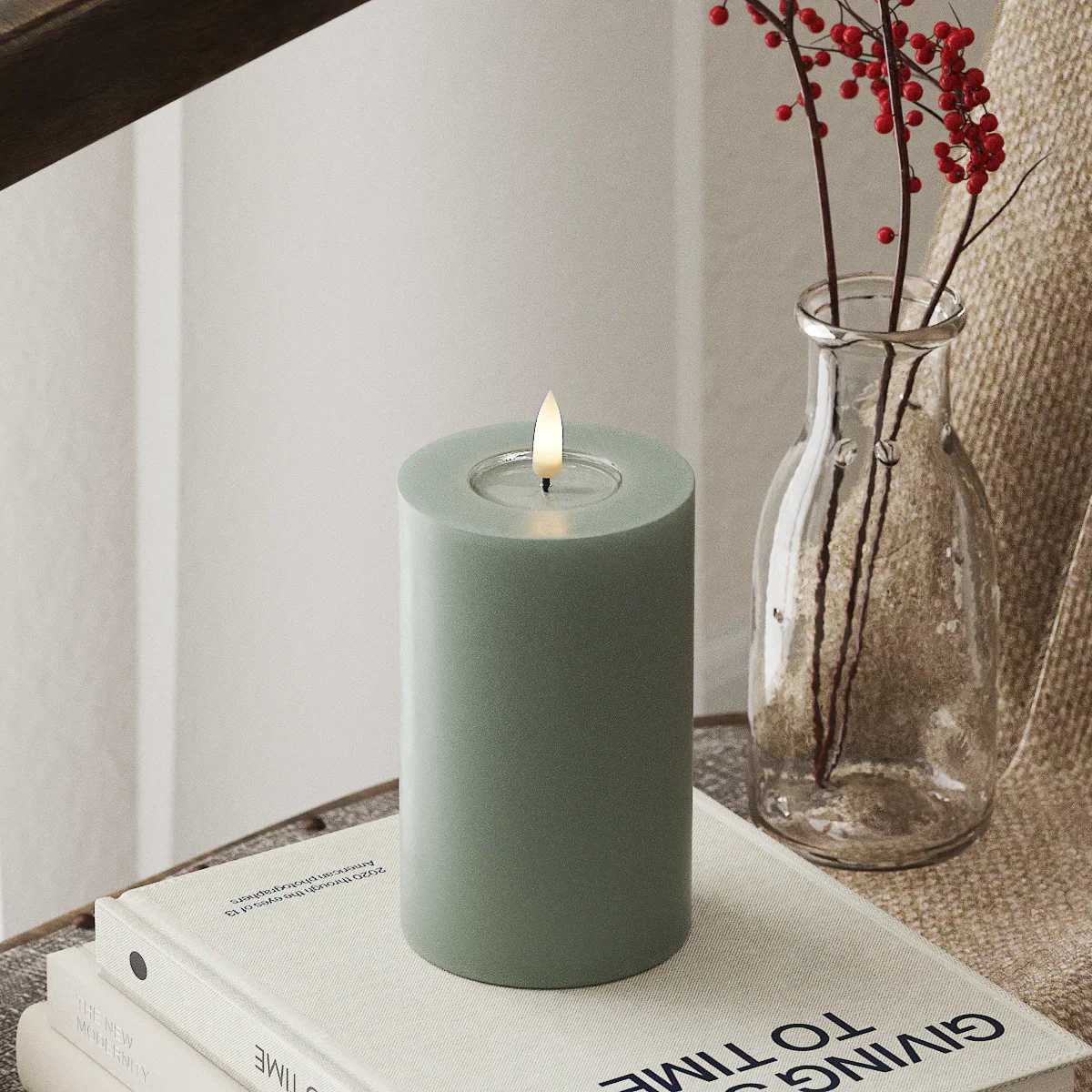 Deluxe Homeart | LED Kaars saliegroen 7.5x12.5cm