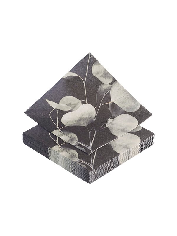 Mijn Stijl | Servetten zwart met eucalyptusblad