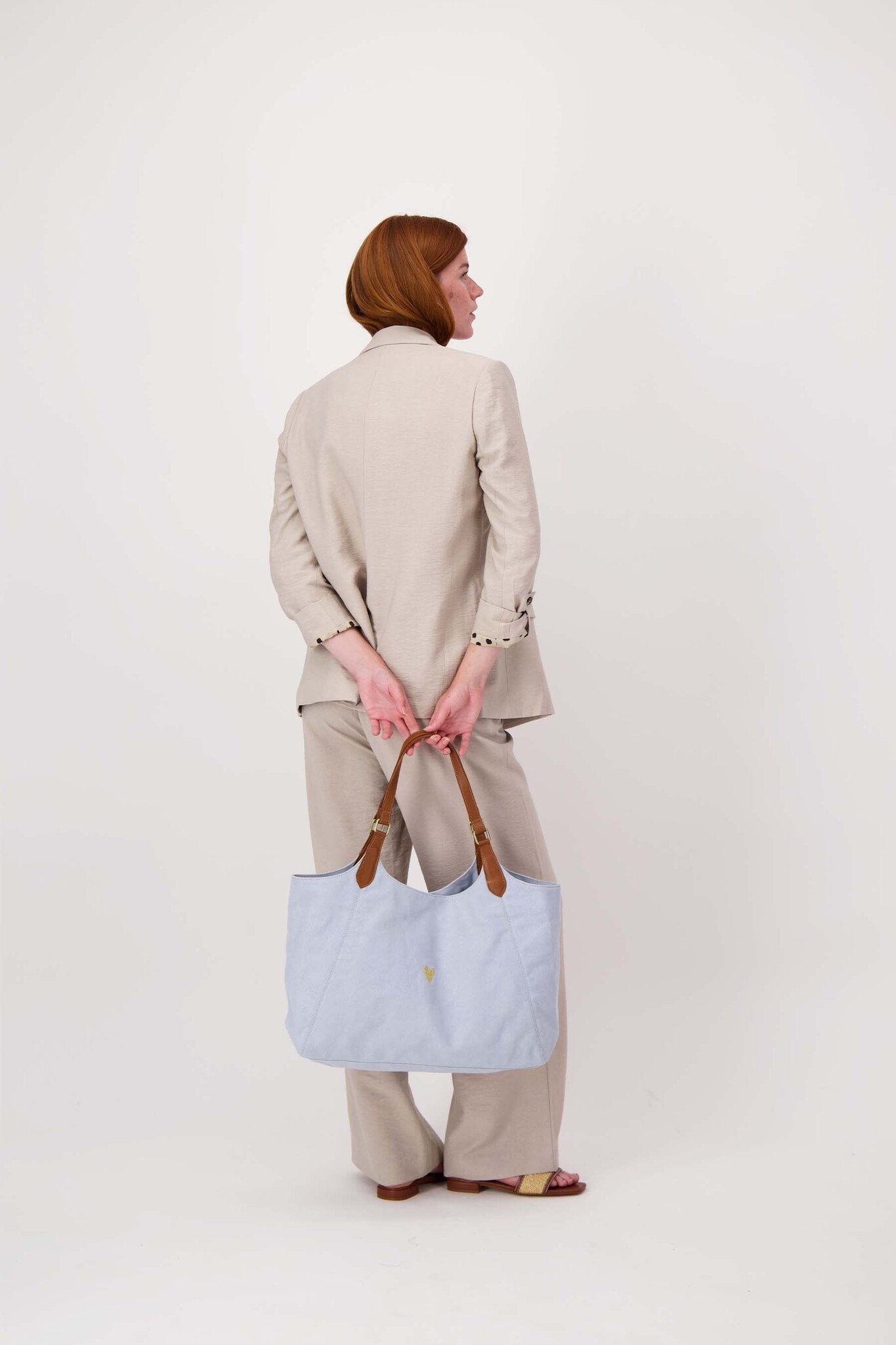 Zusss | Love tote bag met leren details sky blue