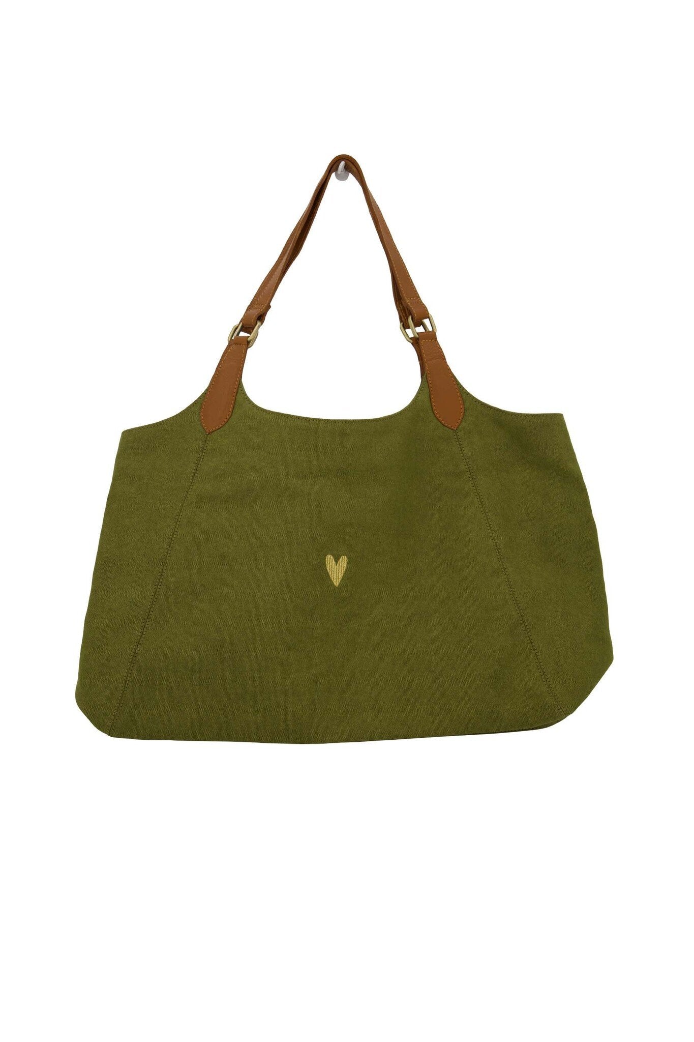 Zusss | Love tote bag met leren details mossgroen