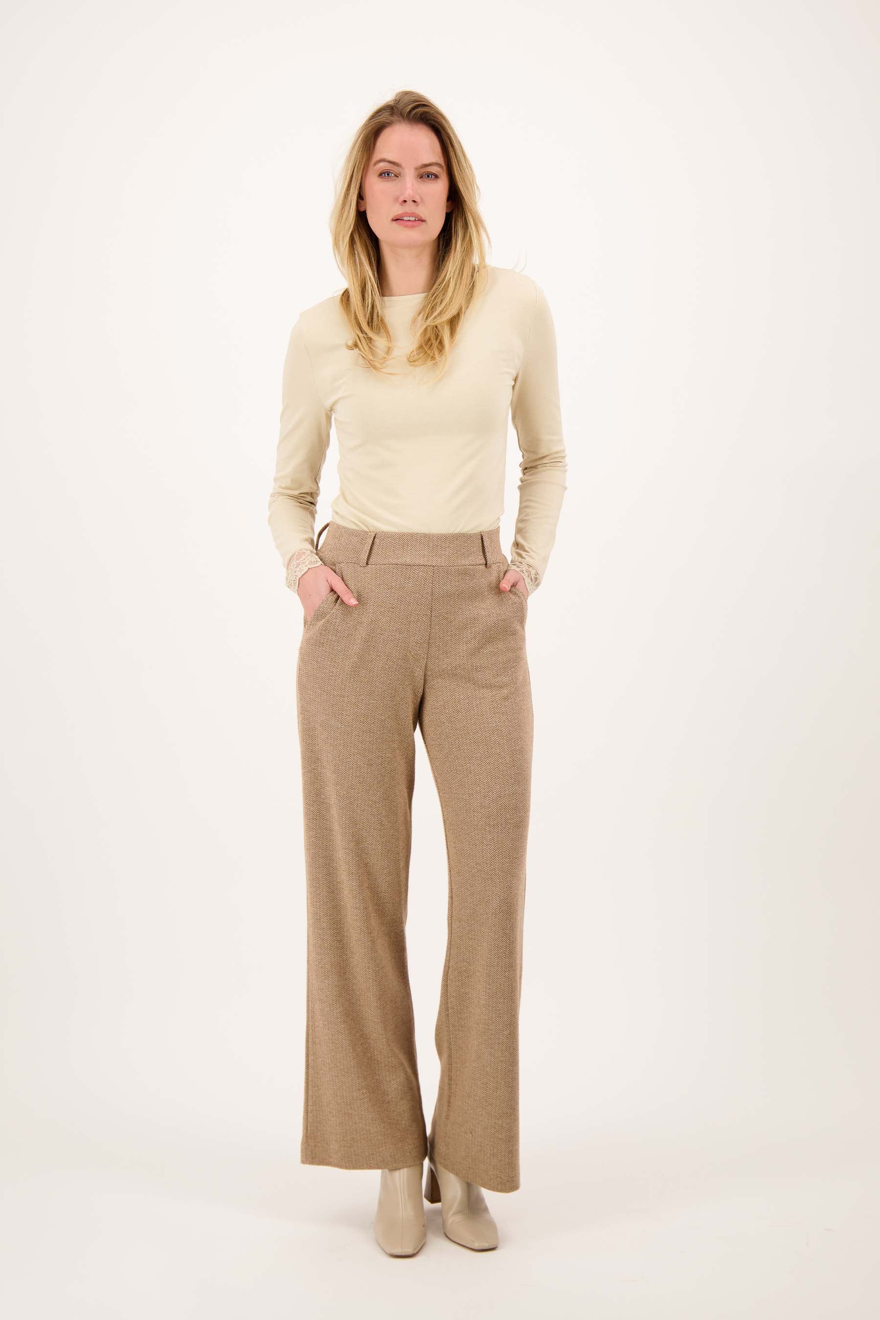 Zusss | Visgraat broek met stretch beige