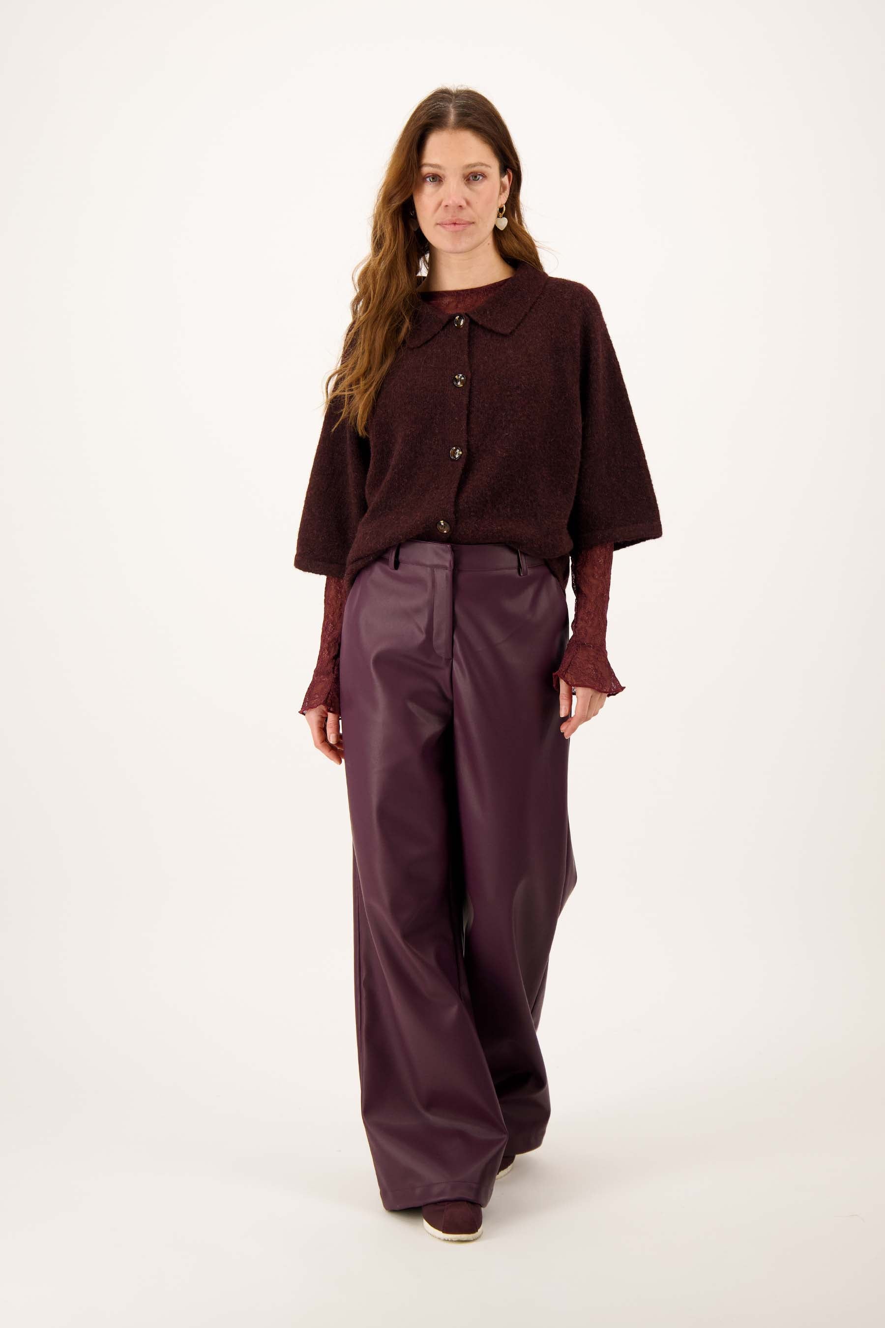 Zusss | Wijde broek PU bordeaux
