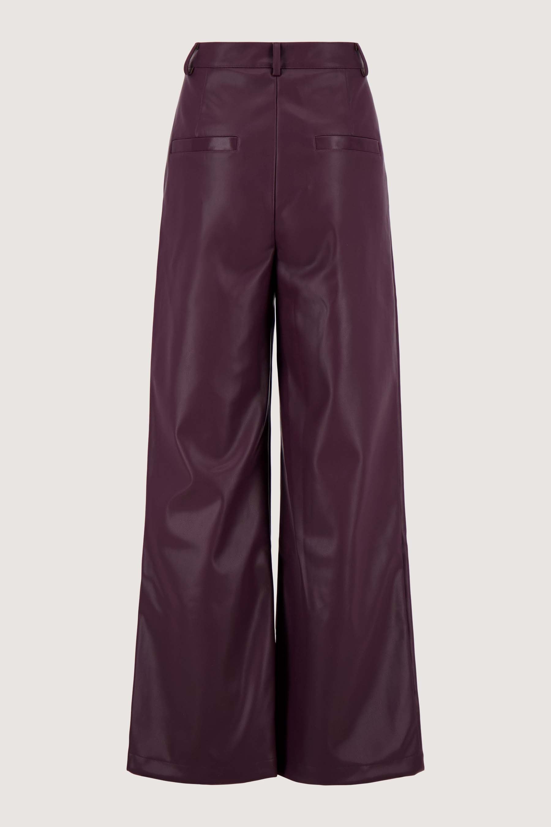 Zusss | Wijde broek PU bordeaux