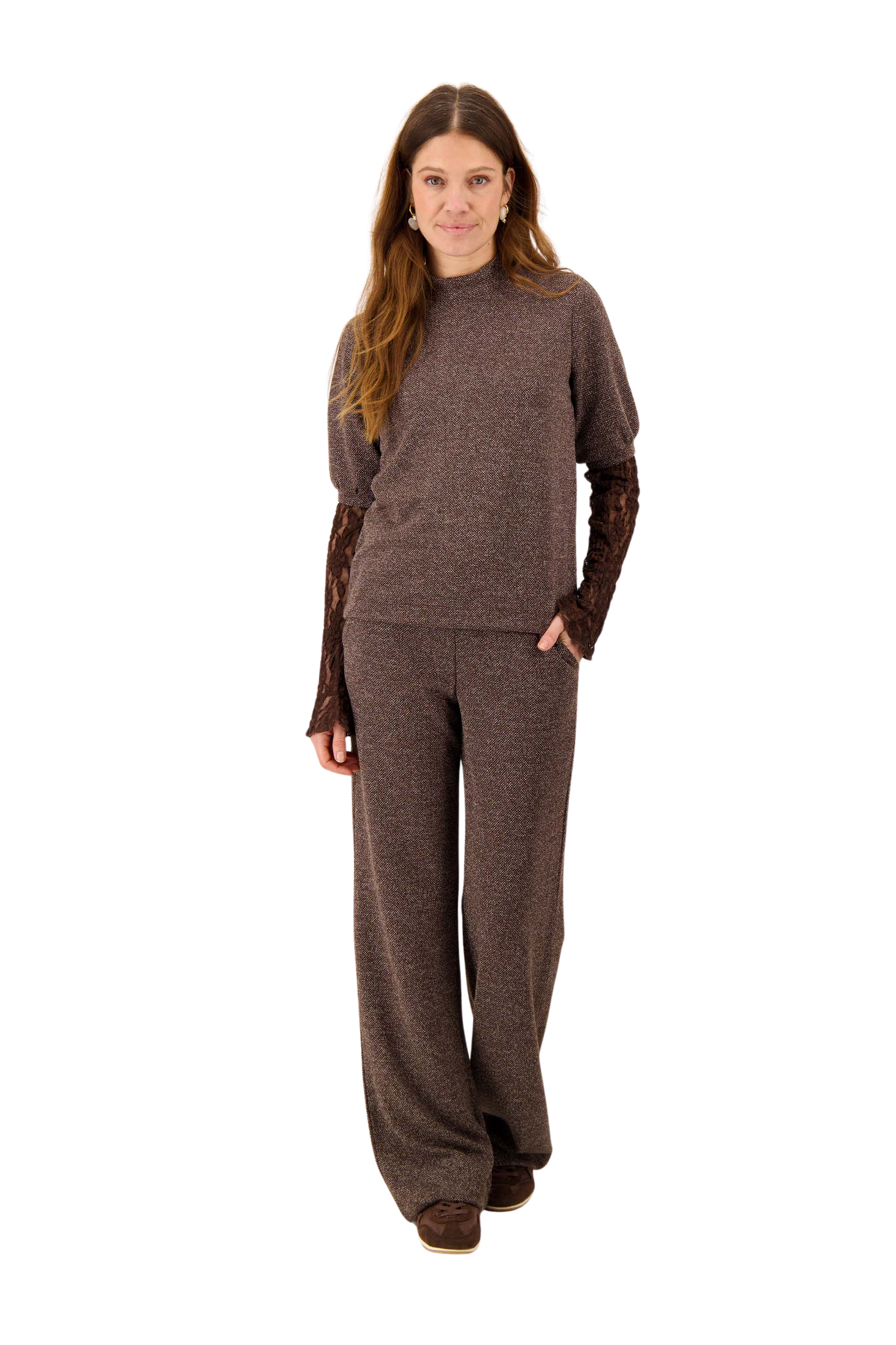 Zusss | Broek met stretch chocolade bruin
