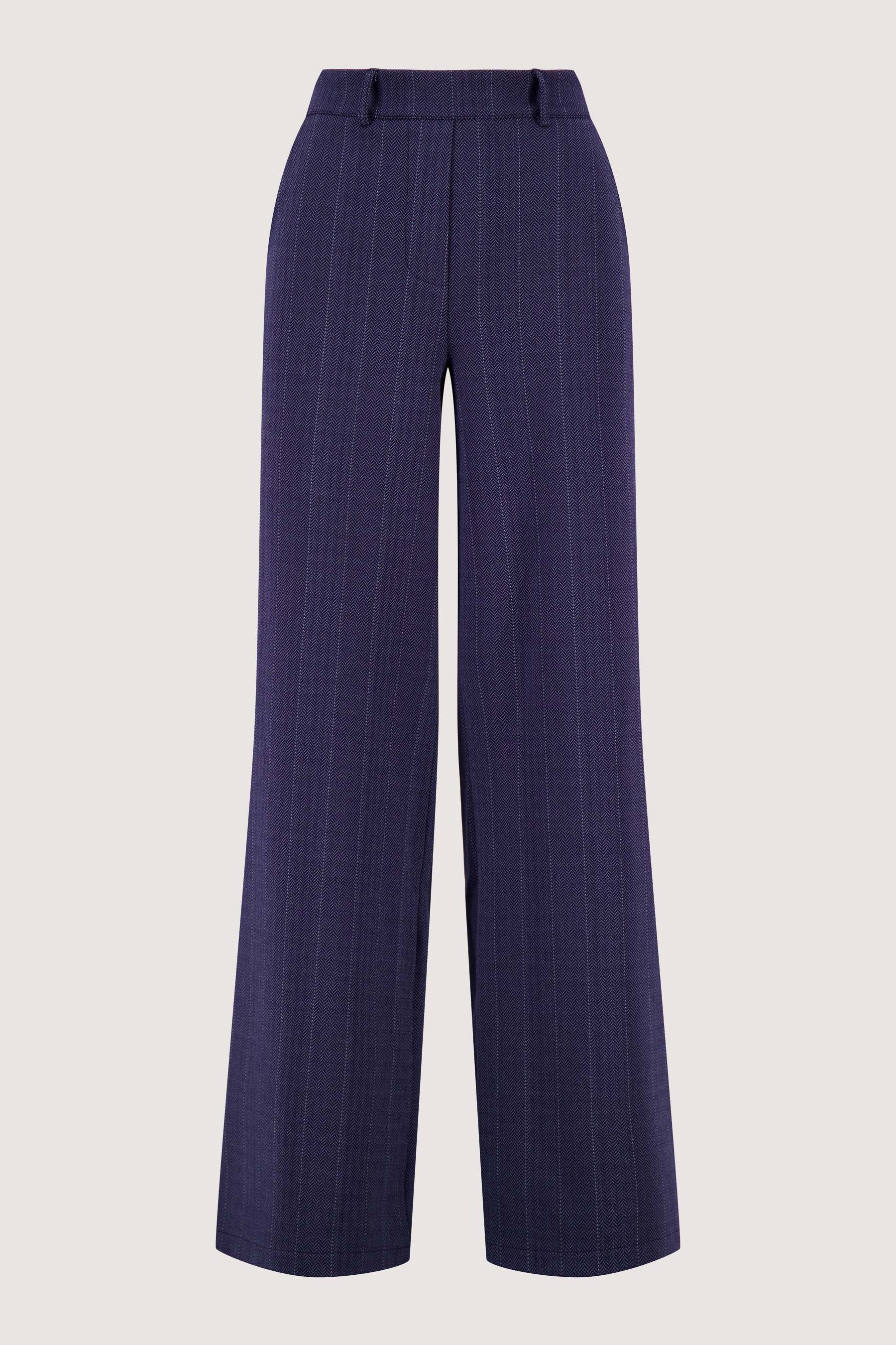 Zusss | Visgraat denim broek met stretch donker denim