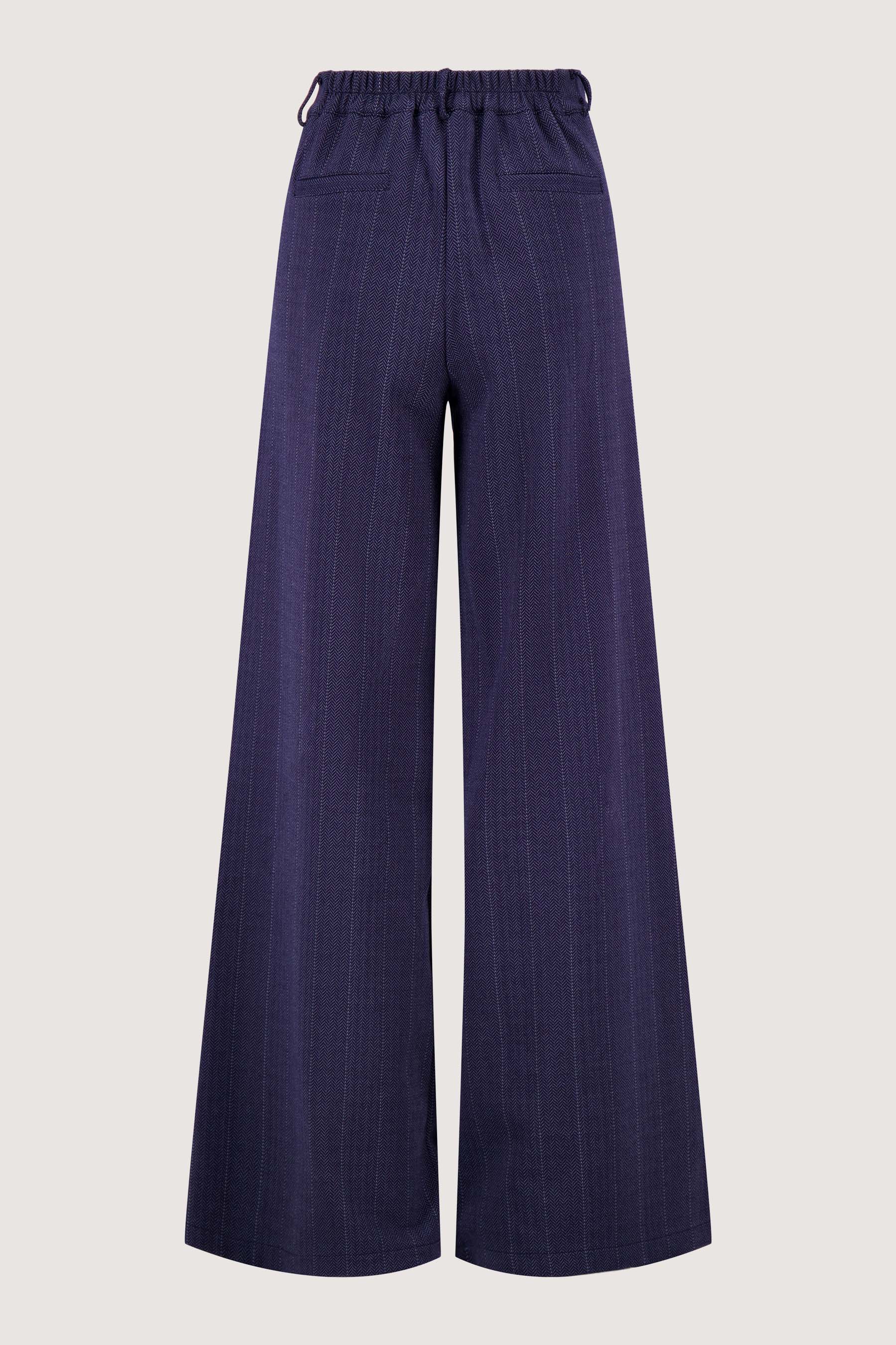 Zusss | Visgraat denim broek met stretch donker denim
