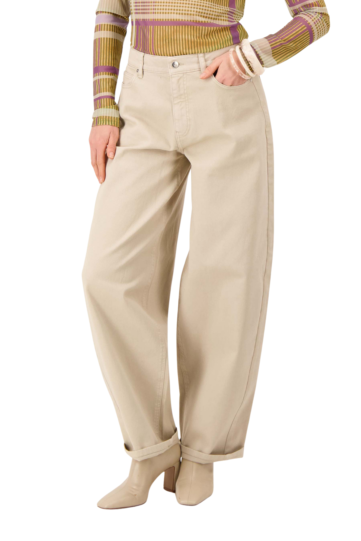 Zusss | Barrel broek met stretch zand