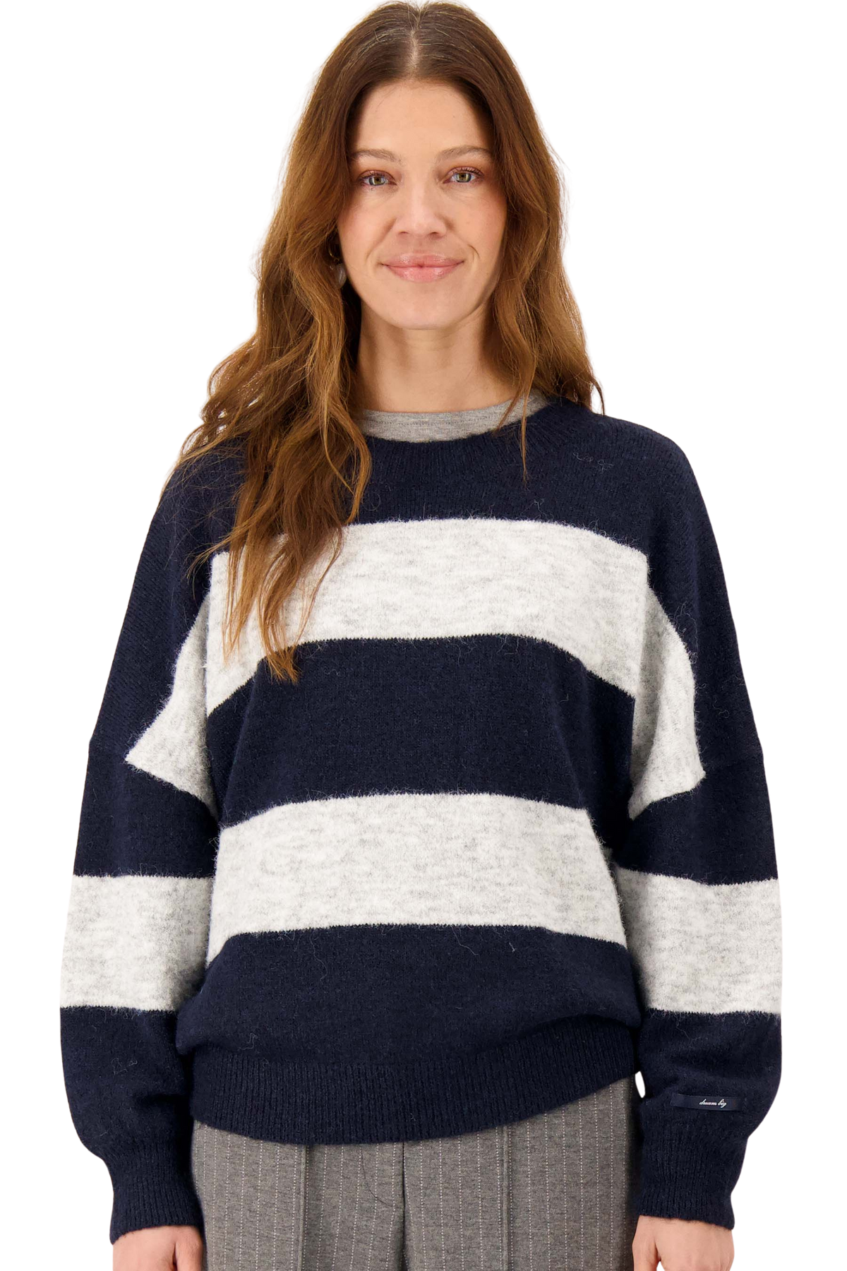 Zusss | Sweater met strepen donkerblauw grijs melange