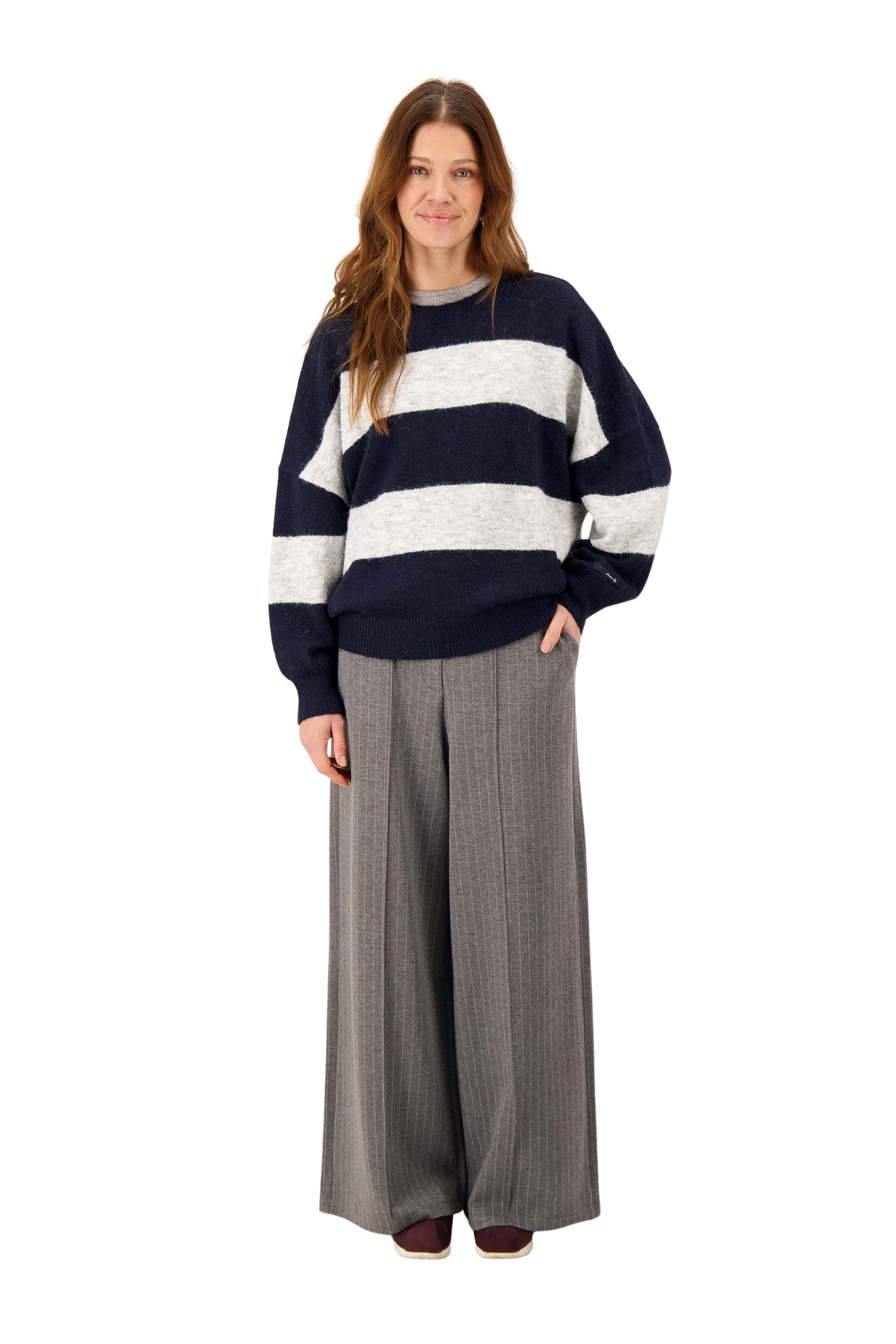 Zusss | Sweater met strepen donkerblauw grijs melange