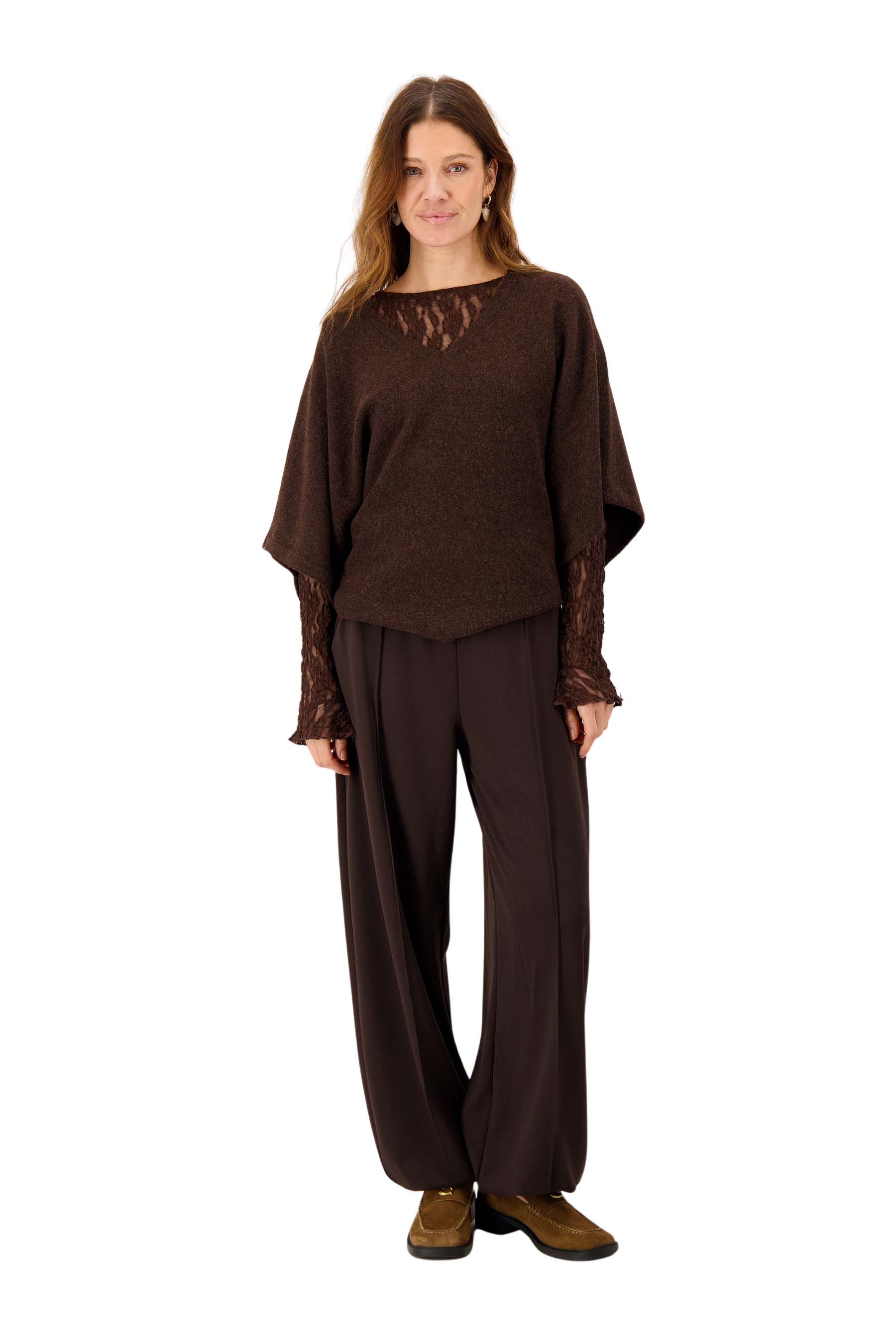Zusss | Top V-hals chocolade bruin