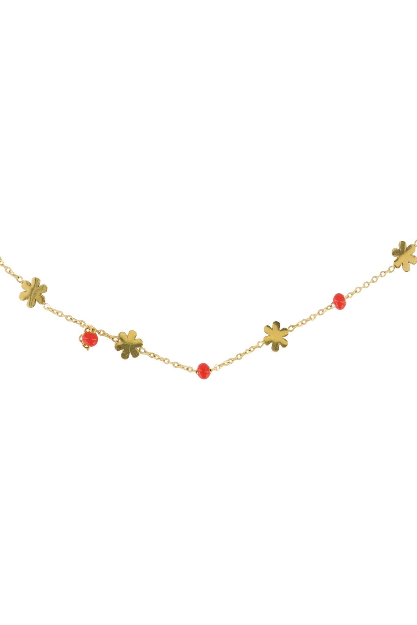 Zusss | Ketting bloem kralen oranjerood/goud