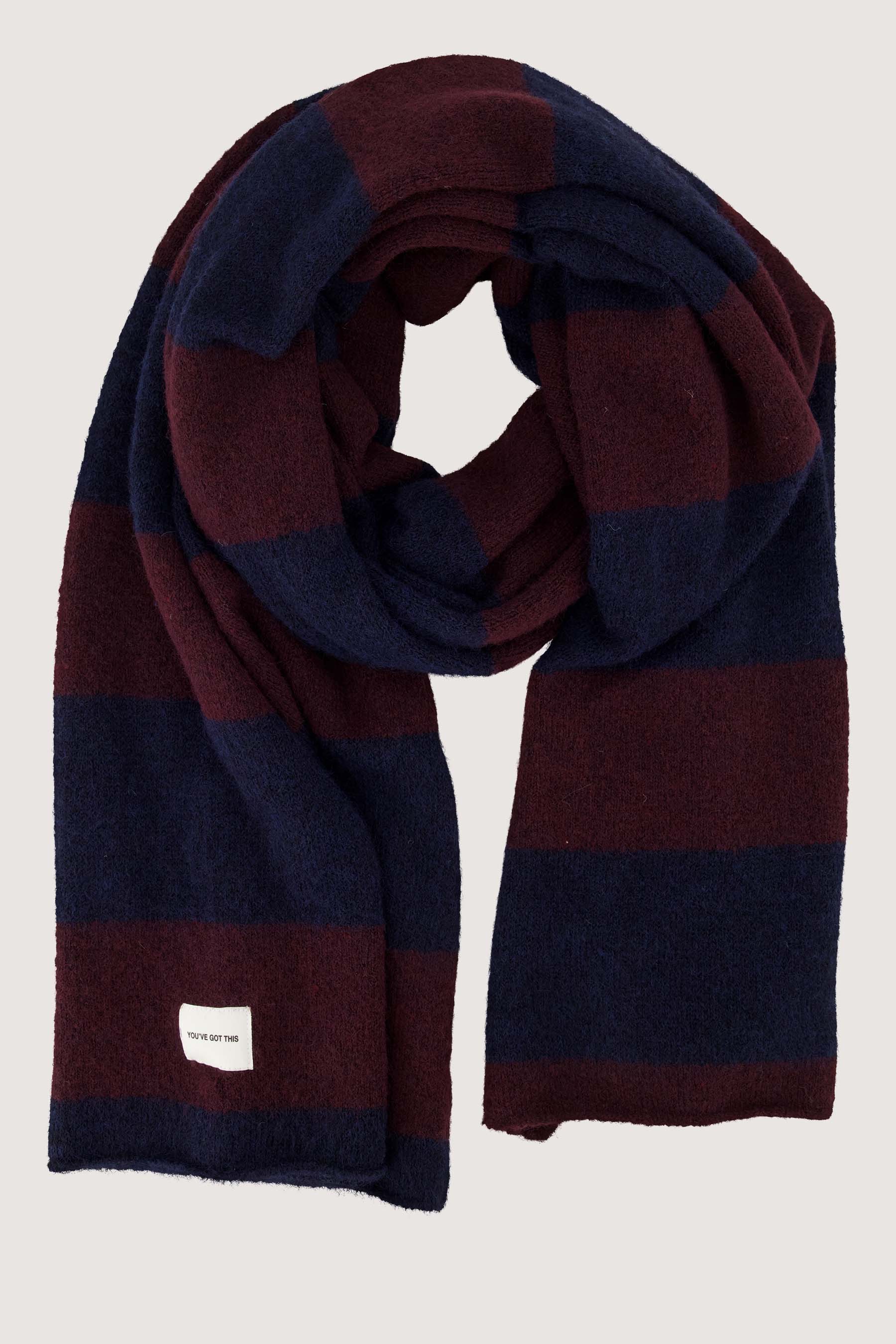 Zusss | Gestreepte sjaal donkerblauw / bordeaux