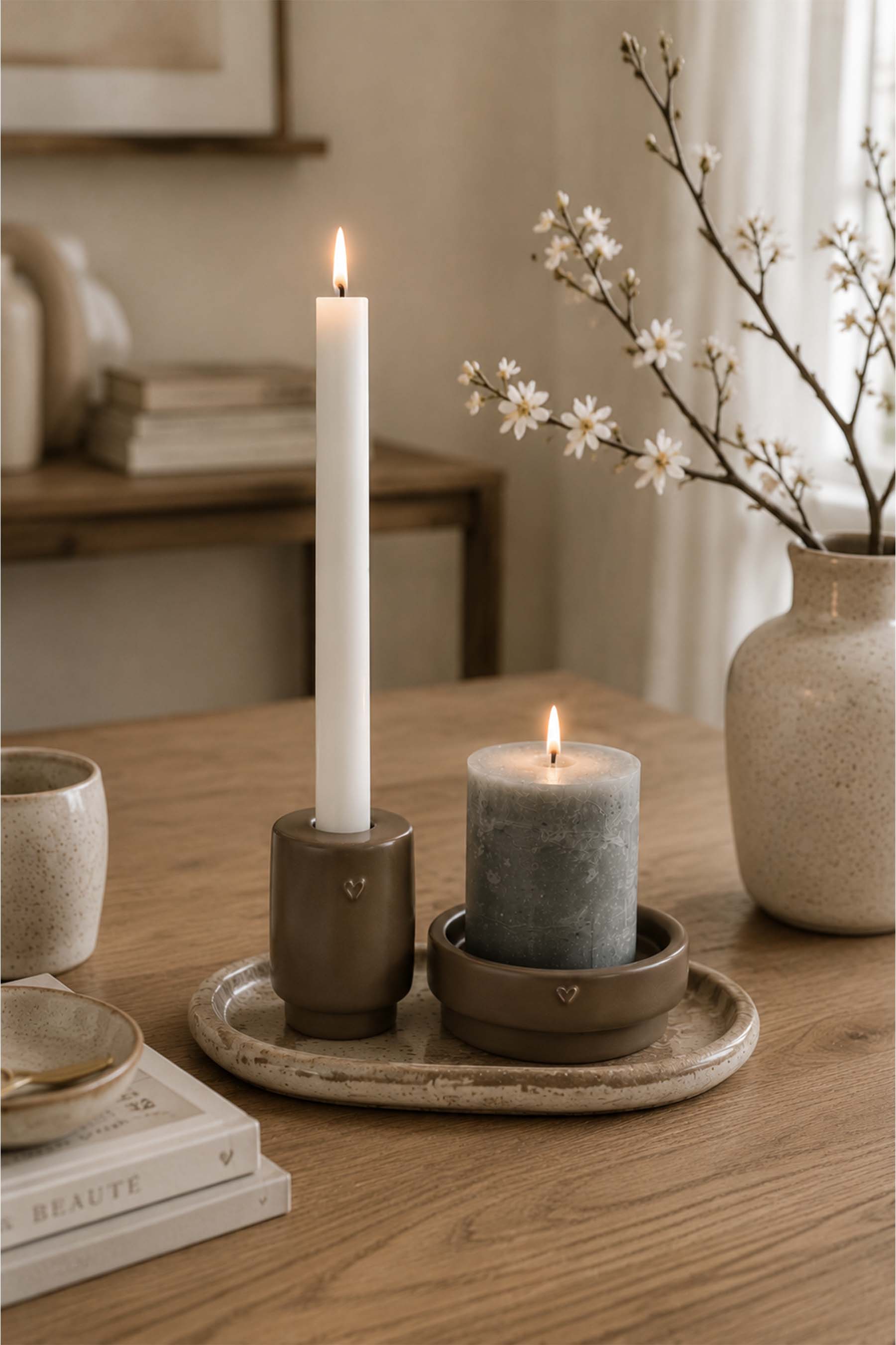 Zusss | Candle holder ceramic heart dark brown