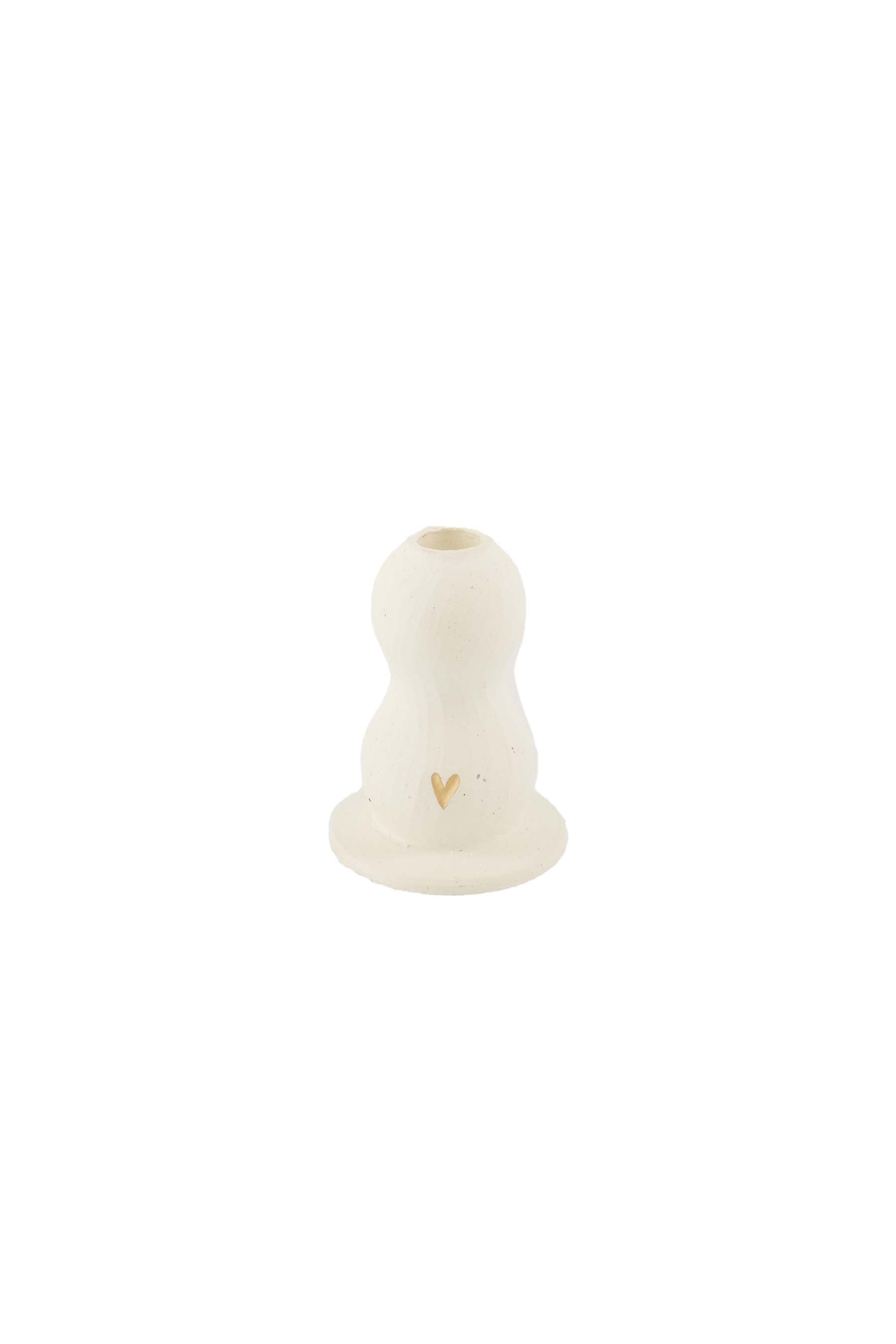 Zusss | Candle holder ceramic heart organic white / gold