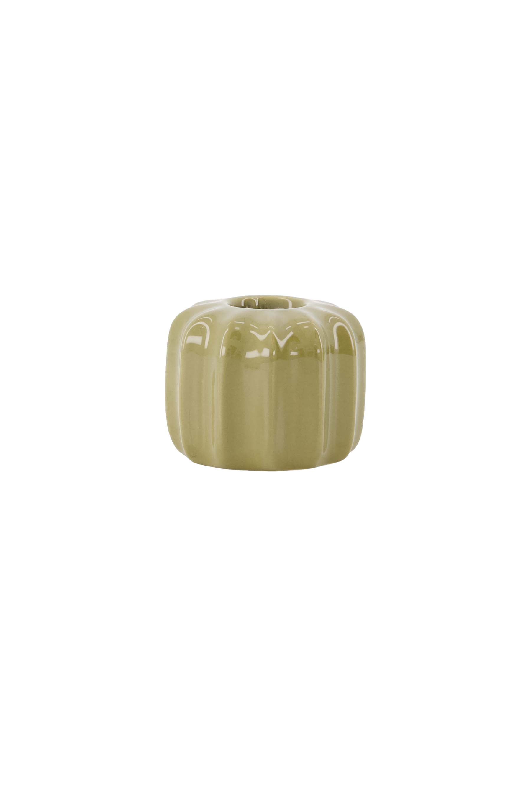 Zusss | Candle holder ceramic ribbed green
